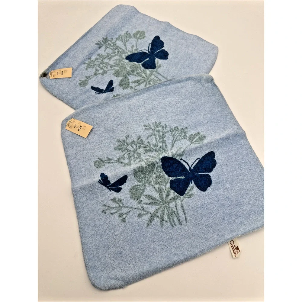 Set Of Vintage Cannon Blue Butterfly Towel Set. NWT
